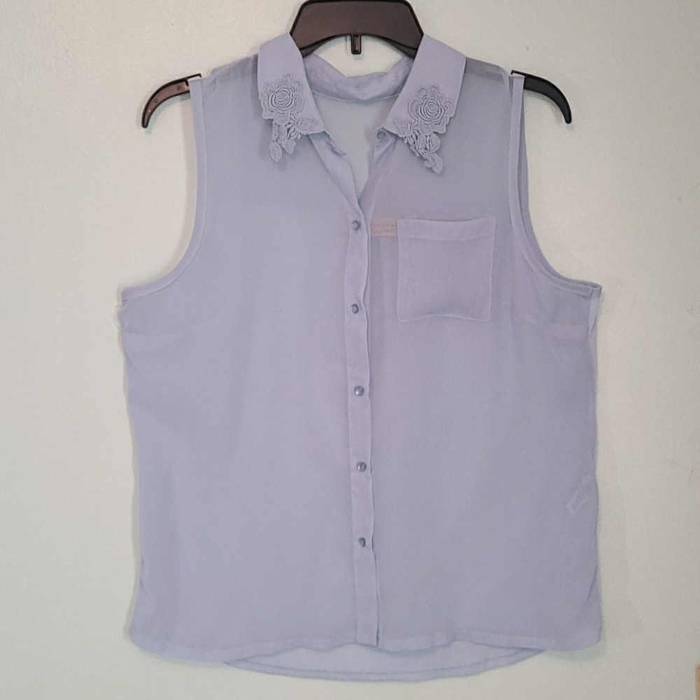 Blue Princess Vera Wang Embroidered Collar Top